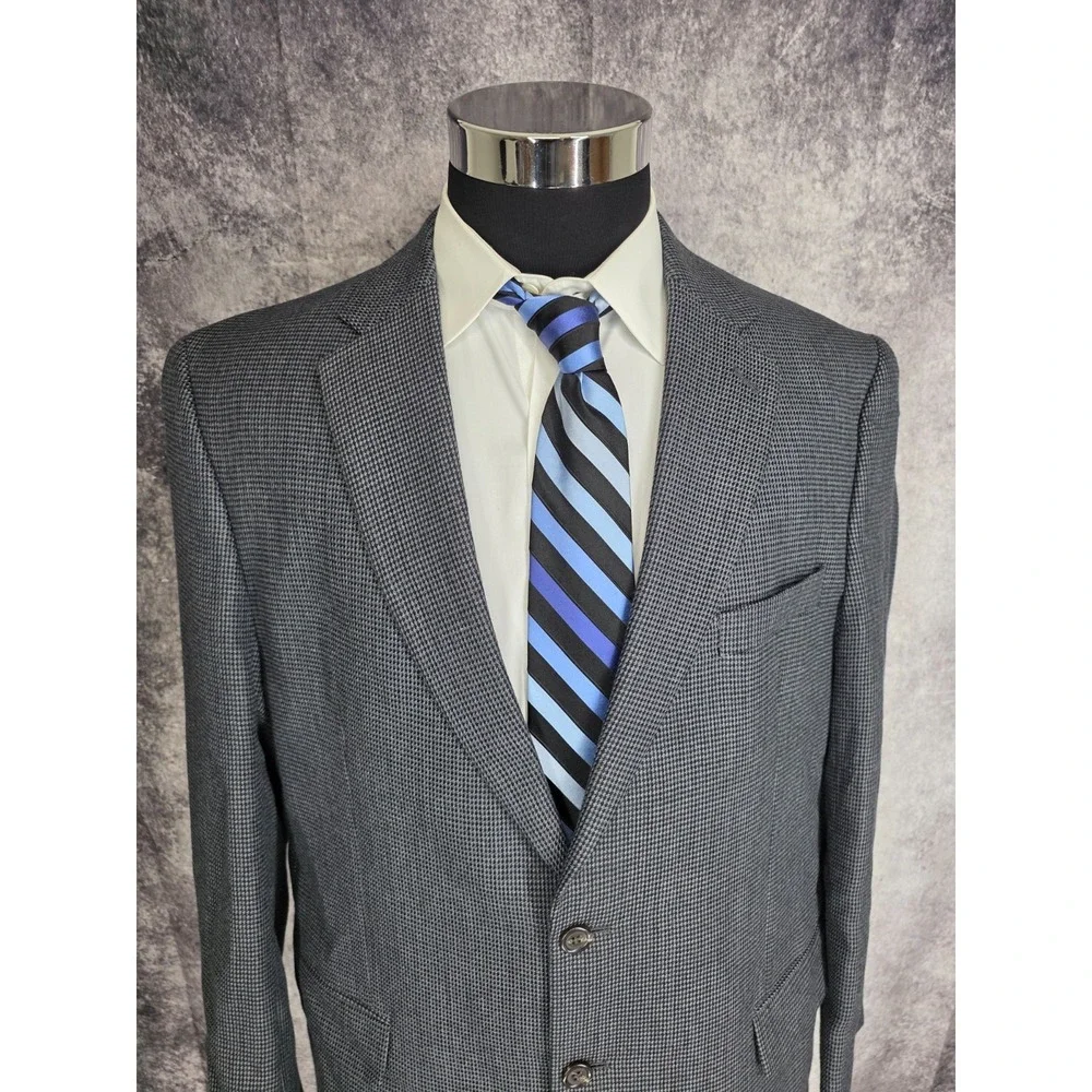 Michael Kors Blazer‎ Jacket Mens 44R Gray Houndstooth Sport Coat Polyester Blend